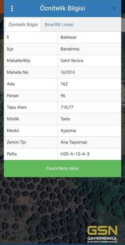 BALIKESİR BANDIRMA SAHİL YENİCEDE SATILIK TARLA 1